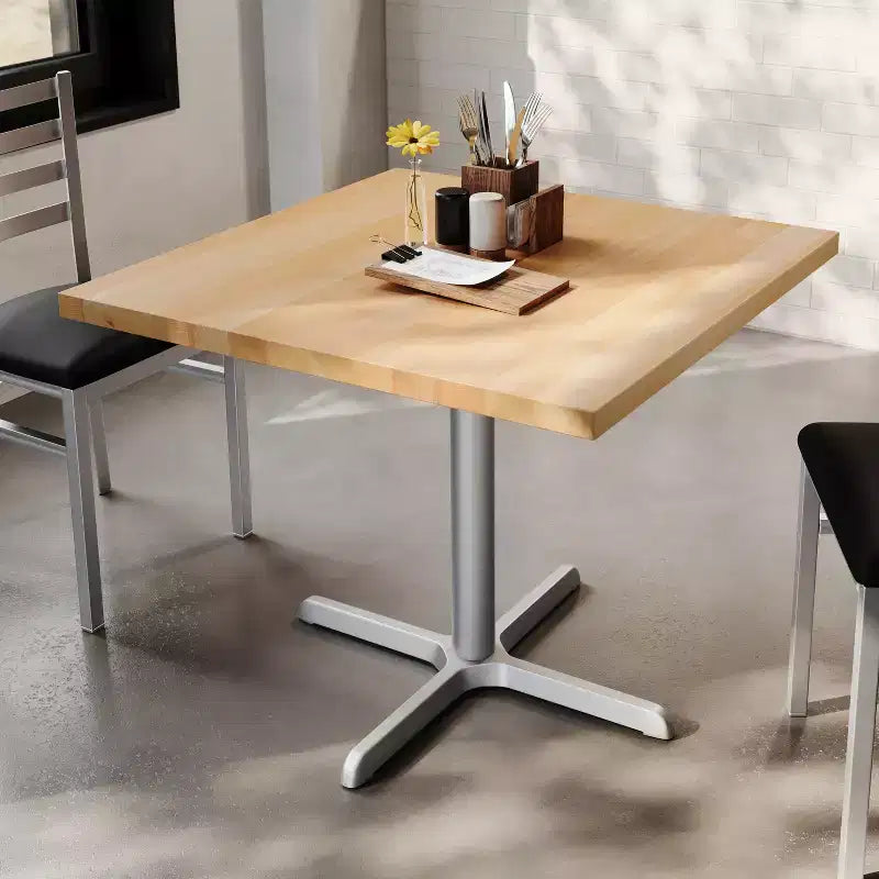Flash Furniture Bennett Square Solid Wood Commercial Indoor Tabletop with 30 x 30 Dining Height Rust-Resistant Cast Iron X-Base