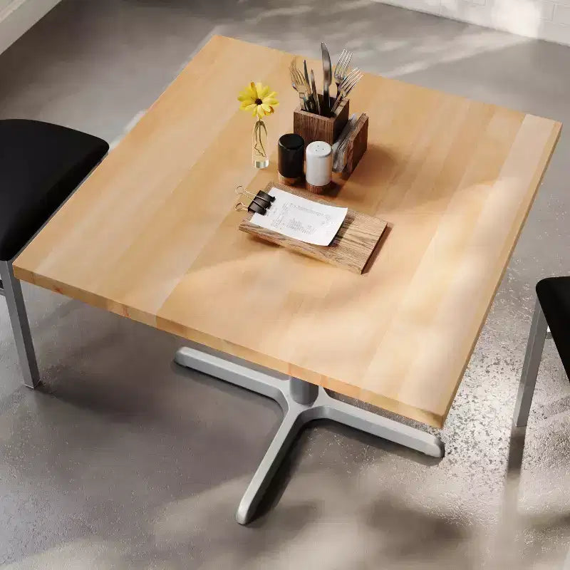 Flash Furniture Bennett Square Solid Wood Commercial Indoor Tabletop with 30 x 30 Dining Height Rust-Resistant Cast Iron X-Base