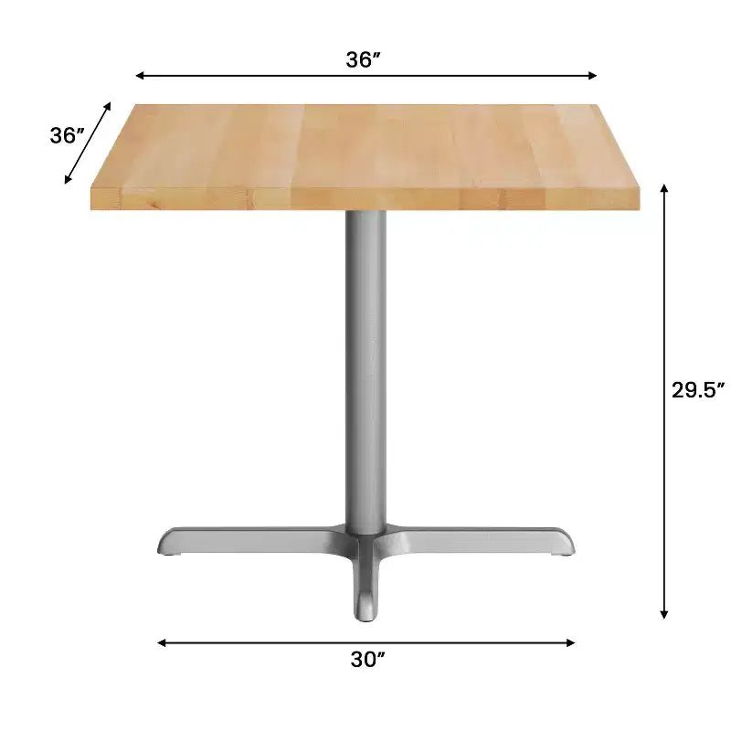 Flash Furniture Bennett Square Solid Wood Commercial Indoor Tabletop with 30 x 30 Dining Height Rust-Resistant Cast Iron X-Base