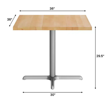 Flash Furniture Bennett Square Solid Wood Commercial Indoor Tabletop with 30 x 30 Dining Height Rust-Resistant Cast Iron X-Base