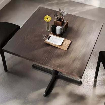 Flash Furniture Bennett Square Solid Wood Commercial Indoor Tabletop with 30 x 30 Dining Height Rust-Resistant Cast Iron X-Base