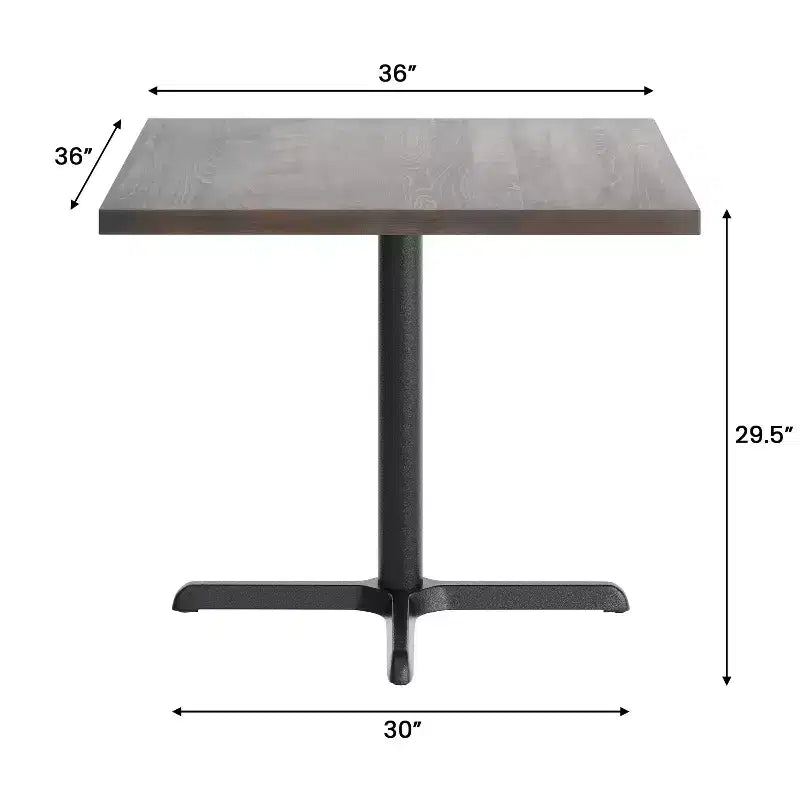 Flash Furniture Bennett Square Solid Wood Commercial Indoor Tabletop with 30 x 30 Dining Height Rust-Resistant Cast Iron X-Base
