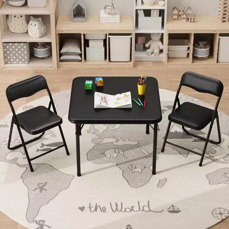 Set of 3 Folding Table and Chair with PU Upholstered - Perfect for Eating, Reading, and Playing