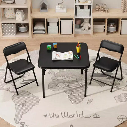 Set of 3 Folding Table and Chair with PU Upholstered - Perfect for Eating, Reading, and Playing