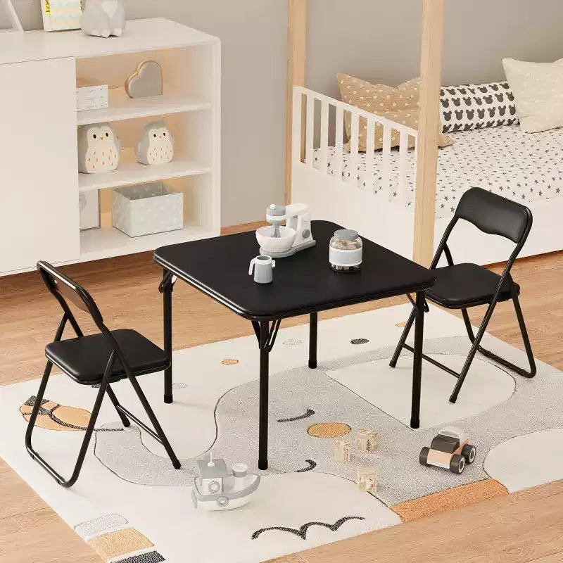 Set of 3 Folding Table and Chair with PU Upholstered - Perfect for Eating, Reading, and Playing