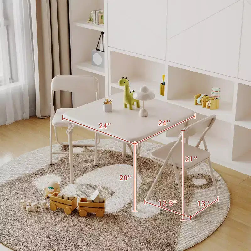 Set of 3 Folding Table and Chair with PU Upholstered - Perfect for Eating, Reading, and Playing