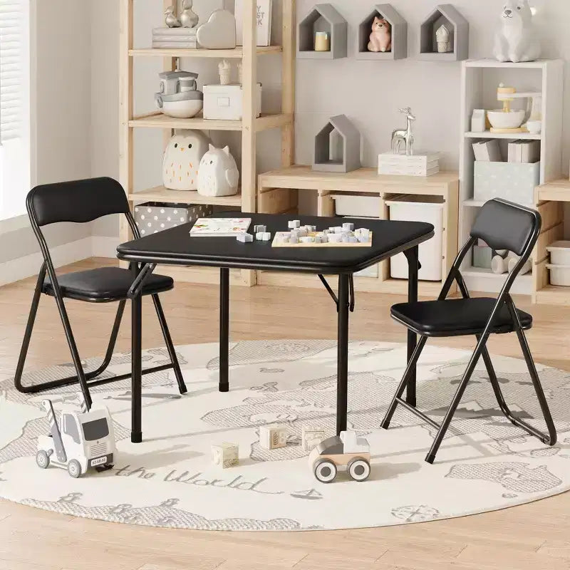 Set of 3 Folding Table and Chair with PU Upholstered - Perfect for Eating, Reading, and Playing