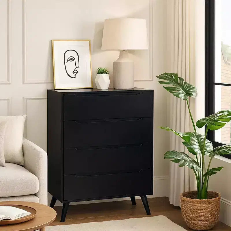 Commode 4 tiroirs Royal Hampton en bois avec pieds ronds fuselés, Noir