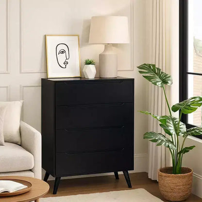 Commode 4 tiroirs Royal Hampton en bois avec pieds ronds fuselés, Noir