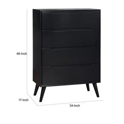 Commode 4 tiroirs Royal Hampton en bois avec pieds ronds fuselés, Noir
