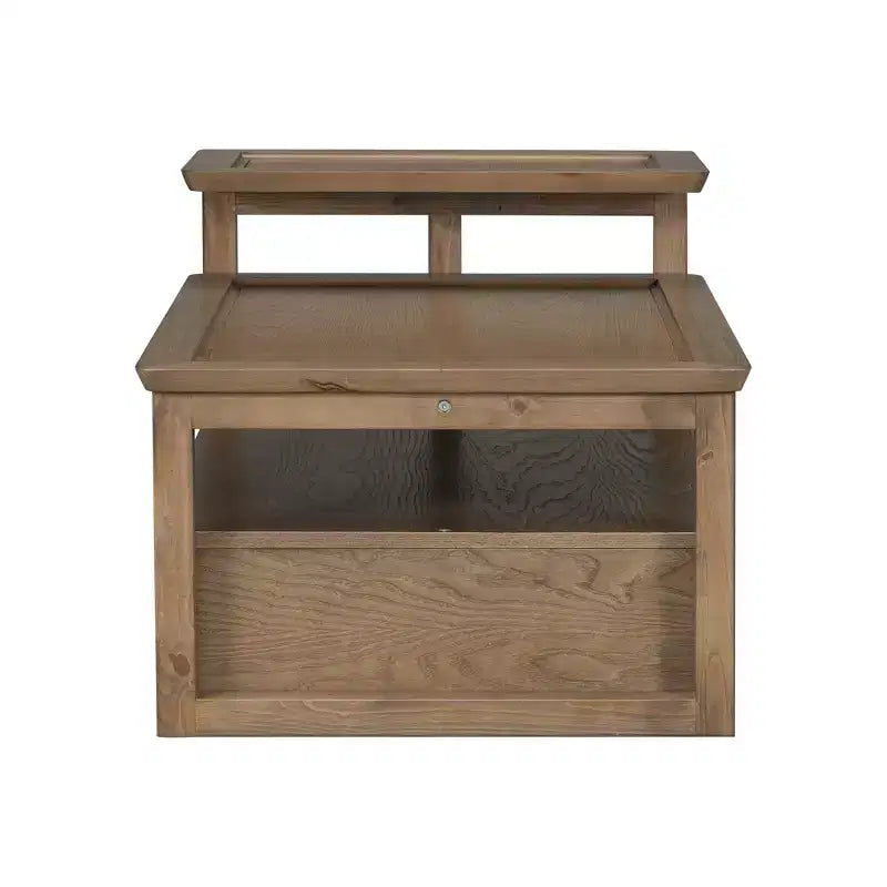 2 Tier Coffee Table with Rattan Drawer, Wood Square Center Table with Storage Shelf and 2 Tabletops for Living Room