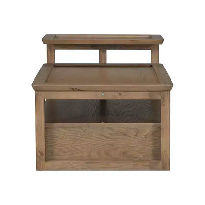 2 Tier Coffee Table with Rattan Drawer, Wood Square Center Table with Storage Shelf and 2 Tabletops for Living Room
