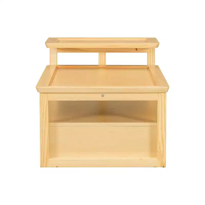 2 Tier Coffee Table with Rattan Drawer, Wood Square Center Table with Storage Shelf and 2 Tabletops for Living Room
