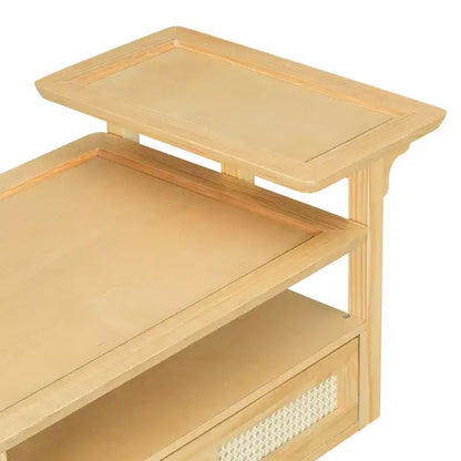 2 Tier Coffee Table with Rattan Drawer, Wood Square Center Table with Storage Shelf and 2 Tabletops for Living Room