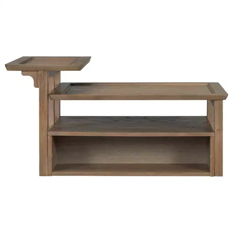 2 Tier Coffee Table with Rattan Drawer, Wood Square Center Table with Storage Shelf and 2 Tabletops for Living Room