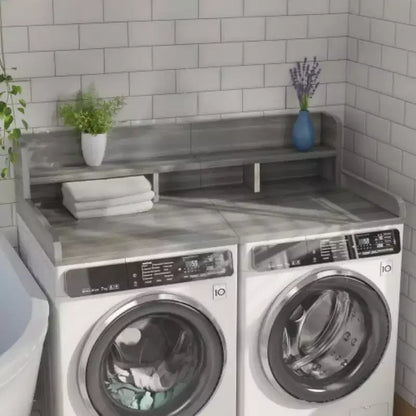 Plan de travail pour laveuse-sécheuse, plateau d'étagère en bois pour buanderie, organisateur double couche peu profond pour comptoir de buanderie avec panier à linge