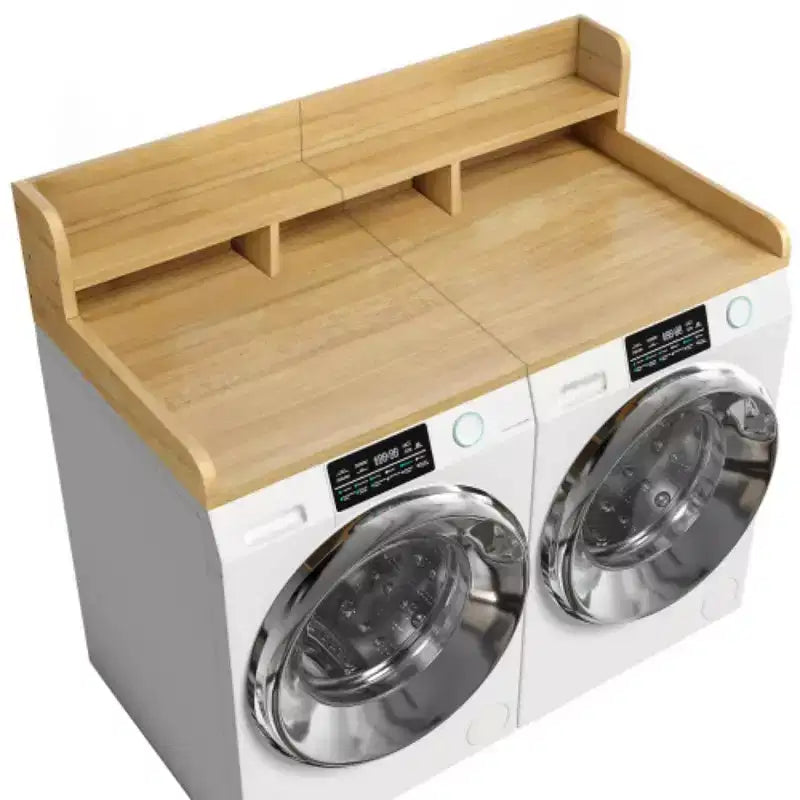 Plan de travail pour laveuse-sécheuse, plateau d'étagère en bois pour buanderie, organisateur double couche peu profond pour comptoir de buanderie avec panier à linge