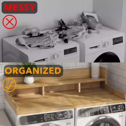 Plan de travail pour laveuse-sécheuse, plateau d'étagère en bois pour buanderie, organisateur double couche peu profond pour comptoir de buanderie avec panier à linge