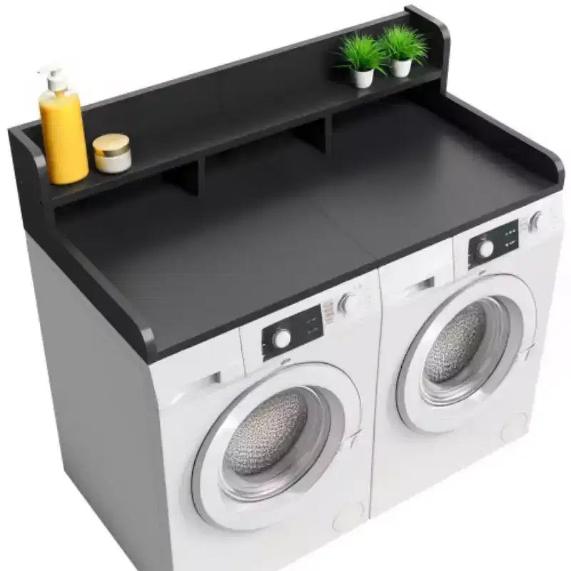 Plan de travail pour laveuse-sécheuse, plateau d'étagère en bois pour buanderie, organisateur double couche peu profond pour comptoir de buanderie avec panier à linge