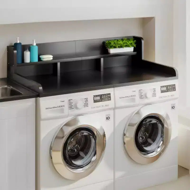 Plan de travail pour laveuse-sécheuse, plateau d'étagère en bois pour buanderie, organisateur double couche peu profond pour comptoir de buanderie avec panier à linge
