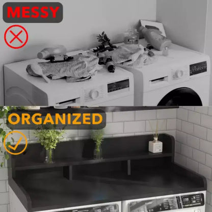 Plan de travail pour laveuse-sécheuse, plateau d'étagère en bois pour buanderie, organisateur double couche peu profond pour comptoir de buanderie avec panier à linge