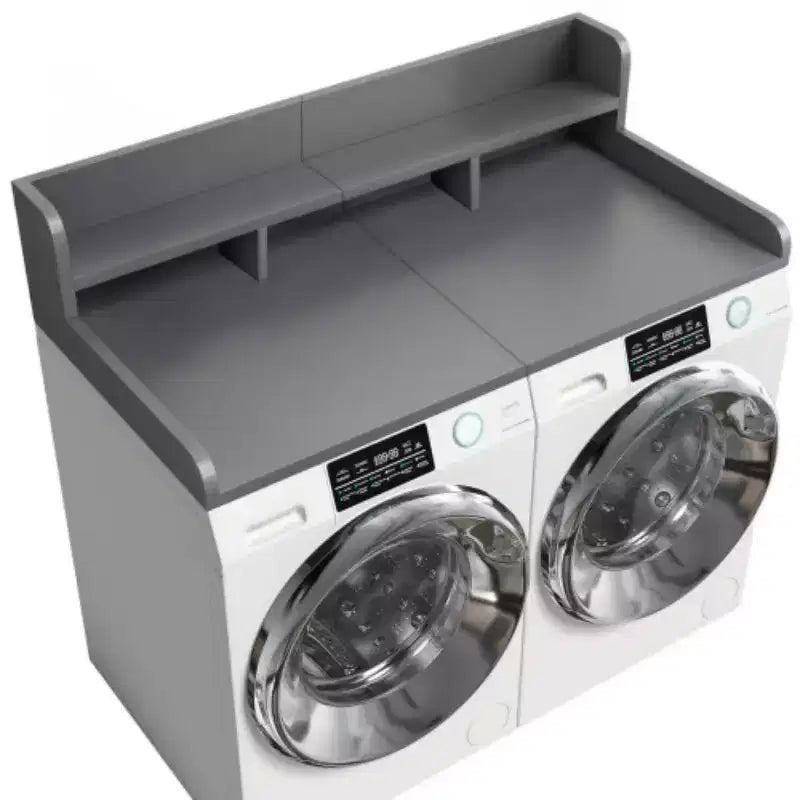 Plan de travail pour laveuse-sécheuse, plateau d'étagère en bois pour buanderie, organisateur double couche peu profond pour comptoir de buanderie avec panier à linge