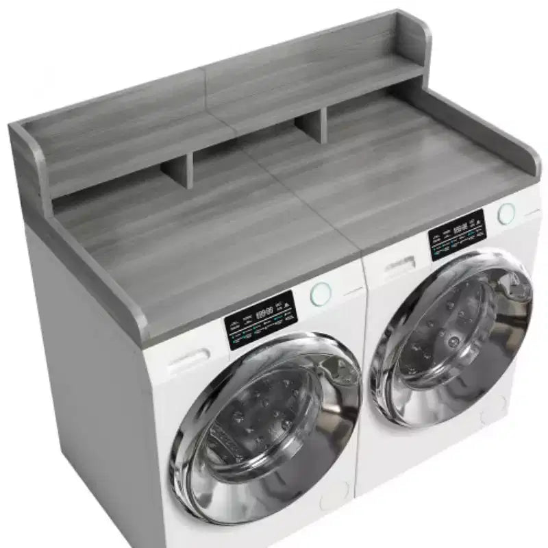 Plan de travail pour laveuse-sécheuse, plateau d'étagère en bois pour buanderie, organisateur double couche peu profond pour comptoir de buanderie avec panier à linge