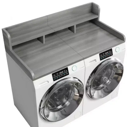Plan de travail pour laveuse-sécheuse, plateau d'étagère en bois pour buanderie, organisateur double couche peu profond pour comptoir de buanderie avec panier à linge