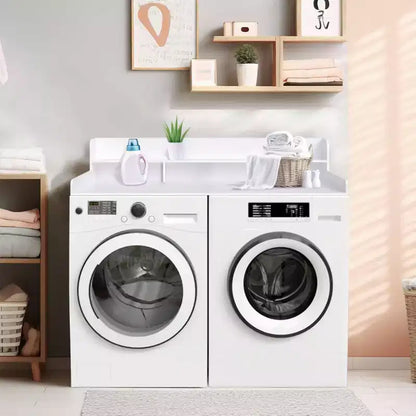 Plan de travail pour laveuse-sécheuse, plateau d'étagère en bois pour buanderie, organisateur double couche peu profond pour comptoir de buanderie avec panier à linge