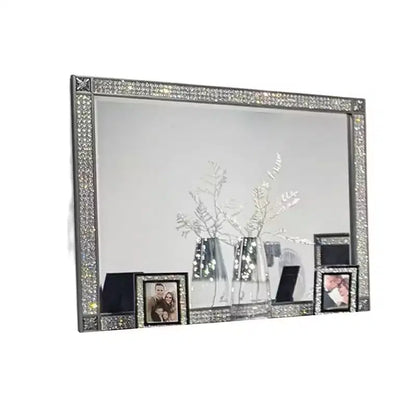 Miroir de commode Royal Hampton, cadre à garniture en cristal, bois massif gris de 46 pouces