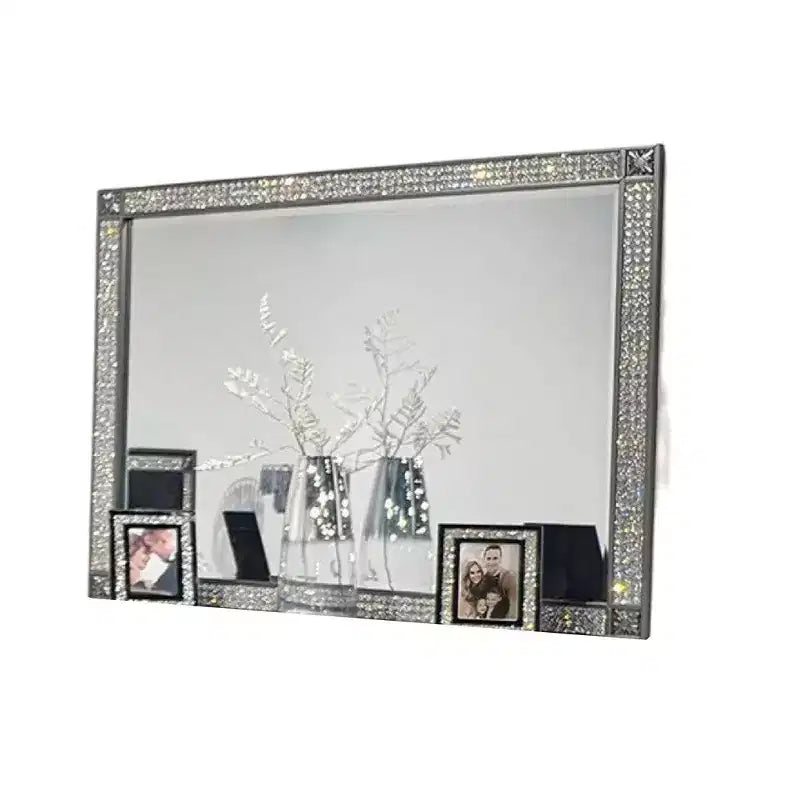 Miroir de commode Royal Hampton, cadre à garniture en cristal, bois massif gris de 46 pouces