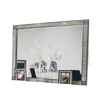Miroir de commode Royal Hampton, cadre à garniture en cristal, bois massif gris de 46 pouces