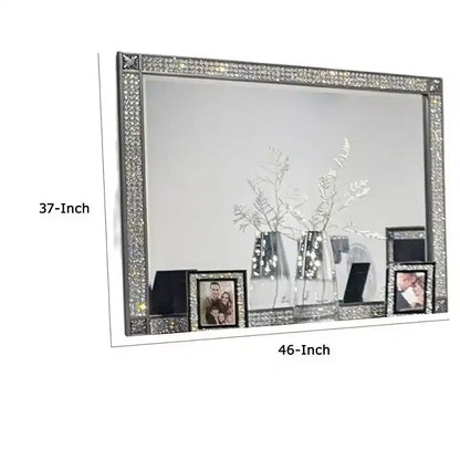 Miroir de commode Royal Hampton, cadre à garniture en cristal, bois massif gris de 46 pouces