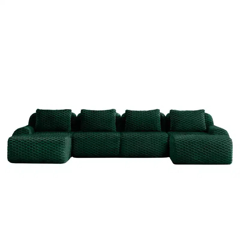 146 Canapé modulable en U, flanelle, 4 places, avec pouf, boucle, aucun assemblage requis, vert