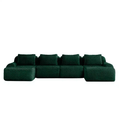 146 Canapé modulable en U, flanelle, 4 places, avec pouf, boucle, aucun assemblage requis, vert