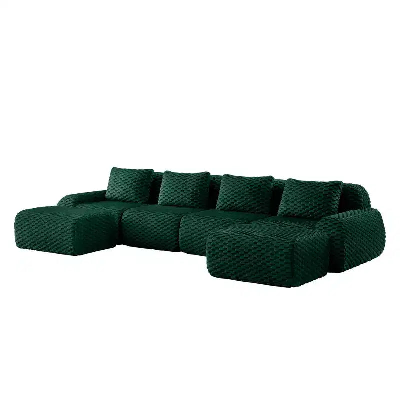 146 Canapé modulable en U, flanelle, 4 places, avec pouf, boucle, aucun assemblage requis, vert