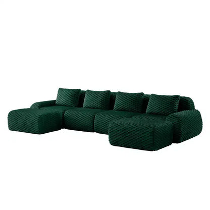 146 Canapé modulable en U, flanelle, 4 places, avec pouf, boucle, aucun assemblage requis, vert
