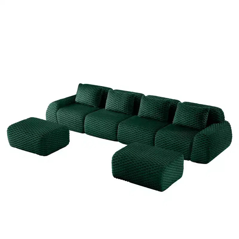 146 Canapé modulable en U, flanelle, 4 places, avec pouf, boucle, aucun assemblage requis, vert