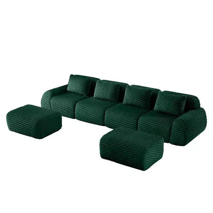 146 Canapé modulable en U, flanelle, 4 places, avec pouf, boucle, aucun assemblage requis, vert