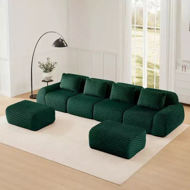 146 Canapé modulable en U, flanelle, 4 places, avec pouf, boucle, aucun assemblage requis, vert