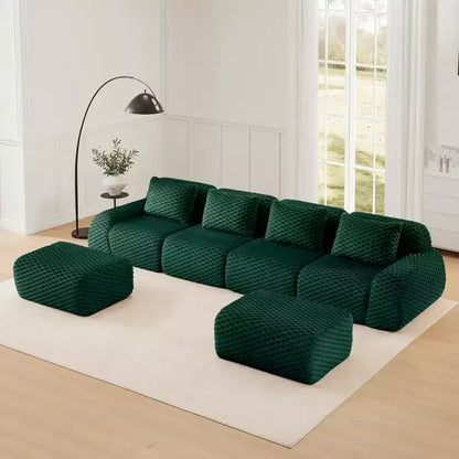 146 Canapé modulable en U, flanelle, 4 places, avec pouf, boucle, aucun assemblage requis, vert