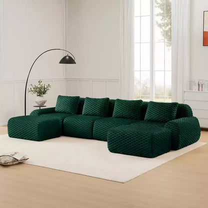 146 Canapé modulable en U, flanelle, 4 places, avec pouf, boucle, aucun assemblage requis, vert