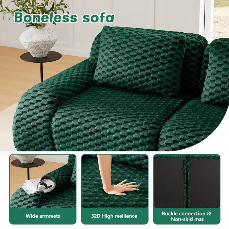 146 Canapé modulable en U, flanelle, 4 places, avec pouf, boucle, aucun assemblage requis, vert