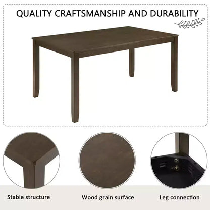 Ensemble de salle à manger 6 pièces GDFStudio Eira Farmhouse avec table rectangulaire en bois d'hévéa, 1 banc et 4 chaises rembourrées en lin
