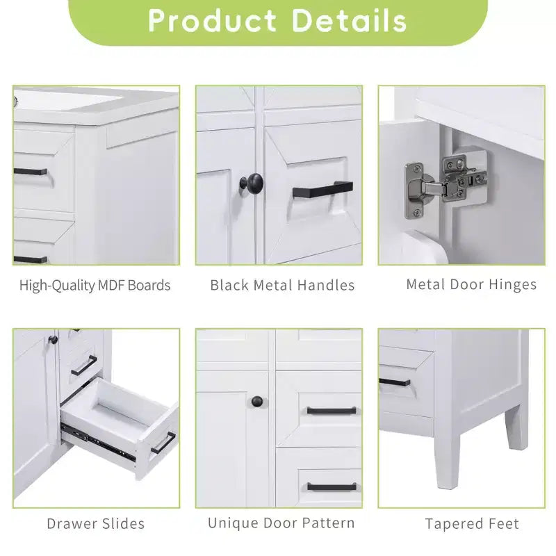 MAYEERTY 30 Bathroom Vanity without Sink Cabinet Base Solid Frame MDF Drawers Green