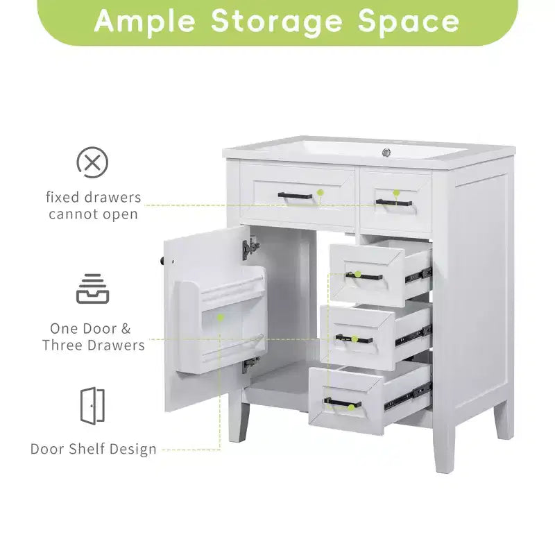 MAYEERTY 30 Bathroom Vanity without Sink Cabinet Base Solid Frame MDF Drawers Green