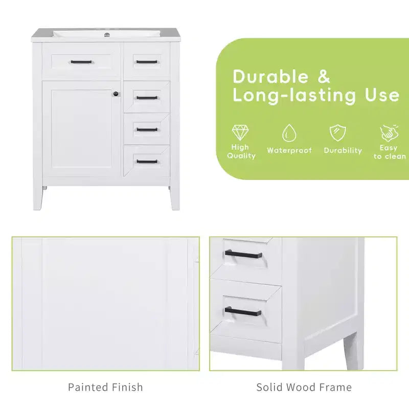 MAYEERTY 30 Bathroom Vanity without Sink Cabinet Base Solid Frame MDF Drawers Green