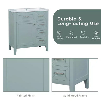 MAYEERTY 30 Bathroom Vanity without Sink Cabinet Base Solid Frame MDF Drawers Green