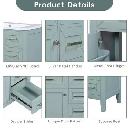 MAYEERTY 30 Bathroom Vanity without Sink Cabinet Base Solid Frame MDF Drawers Green