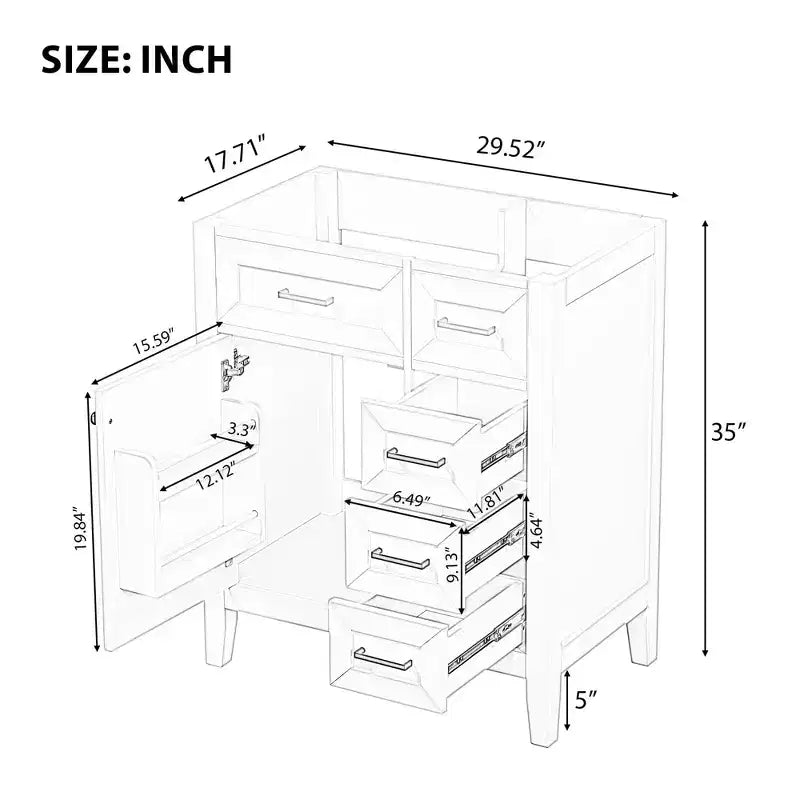 MAYEERTY 30 Bathroom Vanity without Sink Cabinet Base Solid Frame MDF Drawers Green